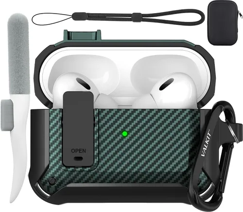 Miniatura 40 de Valkit Funda para Airpods para hombres con cerradura, funda de cuerpo completo con llavero para AirPods de Apple a prueba de golpes, funda