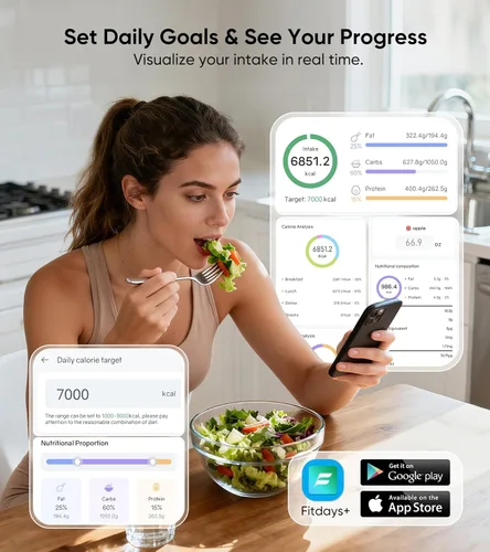 Miniatura 4 de KUAIVO Báscula inteligente de nutrición de alimentos con pantalla LED, rastrea calorías, grasas, carbohidratos y proteínas a través
