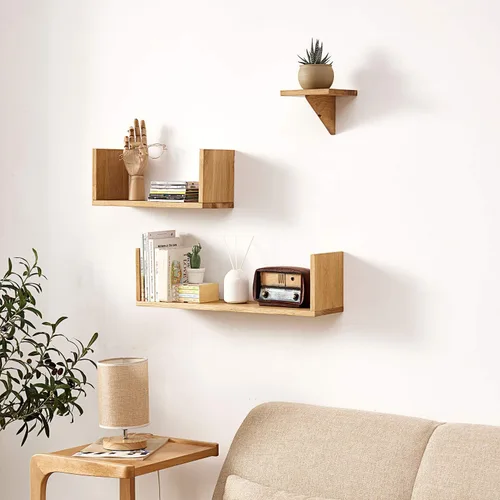 Miniatura 2 de HOMWOO Estante flotante, estante flotante de madera maciza de roble de grado FAS en forma de U, estantes de pared flotantes para dormitorio, sala