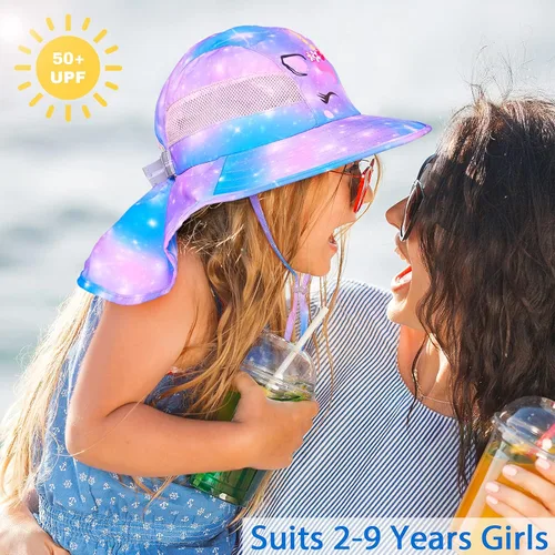 Miniatura 42 de Sombrero de sol para niños, protección UV, unicornio, verano, playa, jugar con ala ancha, solapa para el cuello para niñas y niños