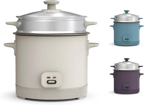 Arrocera BELLA de 16 tazas con vaporizador, cesta de cocción a vapor apta para lavavajillas, paleta de arroz y taza medidora, recipiente de cocción
