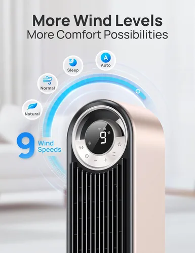 Miniatura 6 de Dreo - Ventilador de torre para dormitorio, ventilador oscilante de pie de 90° con velocidad de 28 pies por segundo, silencioso de 25dB para dormir