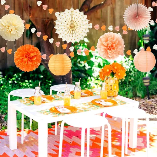 Miniatura 7 de Guirnalda de Corazón Beige-Naranja Melocotón para Fiesta de Otoño - 11.9M Decoraciones de Otoño Acción de Gracias Cumpleaños Boho Banderines