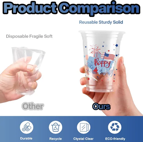 Miniatura 5 de 40 tazas para el 4 de julio, vasos patrióticos de plástico de 16 onzas, tazas desechables de fiesta de banderas estadounidenses, tazas de 250