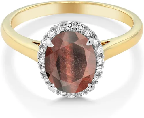 Miniatura 79 de Gem Stone King Anillo de compromiso ovalado de oro amarillo de 10 quilates con piedra natal y halo de diamantes Ovalado de 0.354 x 0.276 in