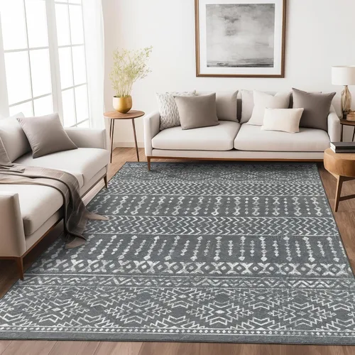 Miniatura 19 de Art&Tuft Alfombra de área de 8 x 10 pies, súper suave, ultrafina, marroquí, lavable, antideslizante, para sala de estar, plegable, geométrica, Gris