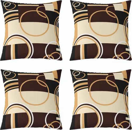 Miniatura 14 de Fundas de almohada geométricas modernas con rayas en rojo, marrón y negro, diseño retro de círculos y remolinos, juego de 4 fundas de almohada de 16