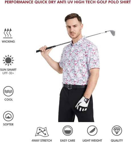 Miniatura 5 de Golf Shirts for Men Dry Fit Short Sleeve Print Performance Moisture Wicking Polo Shirt
