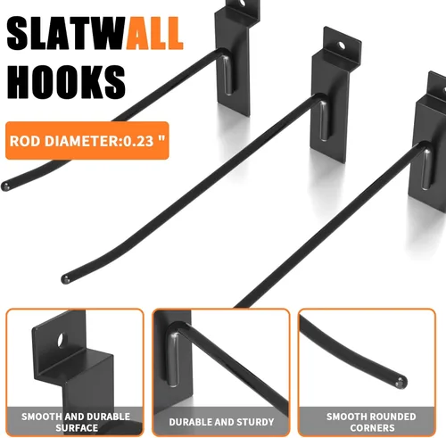 Miniatura 3 de Ganchos de pared de listones de 4 pulgadas, gancho de pared de listones negros, 25 ganchos para accesorios de panel de pared de listones
