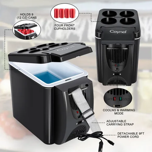 Miniatura 9 de CAYNEL Termoeléctrico Personal de 12V 6 Cuartos, Capacidad de 6 Litros, Enfriador Calentador Eléctrico Portátil con 12V DC, Refrigerador Pequeño