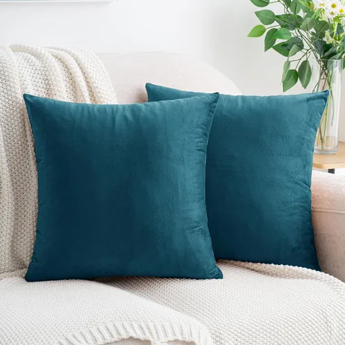 Miniatura 46 de HWY 50 Juego de 2 fundas de almohada de terciopelo verde azulado de 16 x 16 pulgadas, suaves, acogedoras, lisas, decorativas, de lujo, para sofá