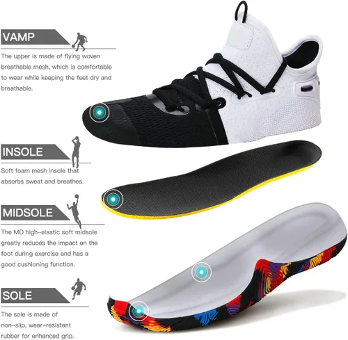 Miniatura 6 de ASHION Zapatos de baloncesto unisex para niños y niñas, tenis de caña alta, transpirables, con amortiguación al aire libre, zapatos deportivos