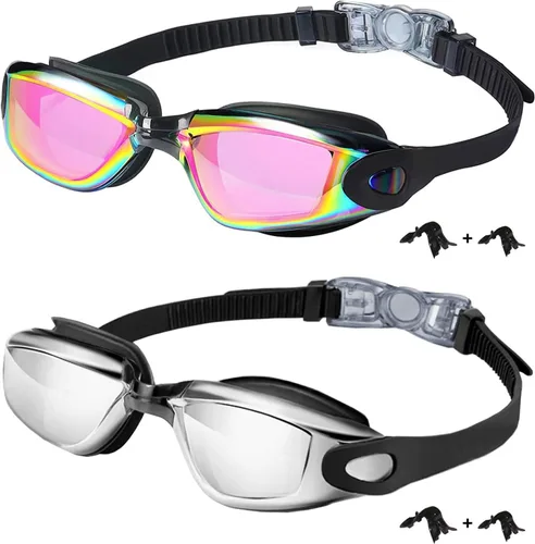 Gafas de natación para niños, paquete de 2 gafas de natación antivaho a prueba de fugas, gafas de natación para niños de 3 a 14 años de edad Negro
