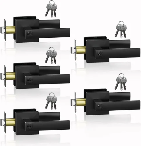 Miniatura 14 de Manija de puerta negra mate resistente, manija de puerta de entrada con llave igual, pomos de puerta con cerradura y llave, manija de puerta Negro