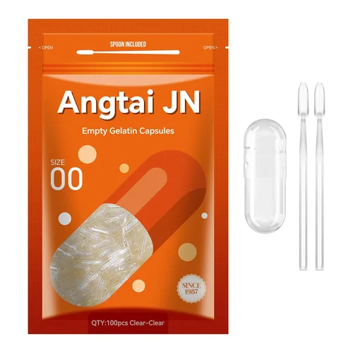 Angtai JN Cápsulas de gelatina tamaño 00 cápsulas de gel vacías puras bovinas transparentes (100 unidades) sin gluten, sin OMG, kit de llenado