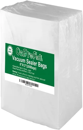 O2frepak 200 Bolsas Selladoras al Vacío Tamaño Cuarto de Galón 8" x 12" sin BPA y de Servicio Pesado, Excelentes para Almacenamiento de Alimentos,