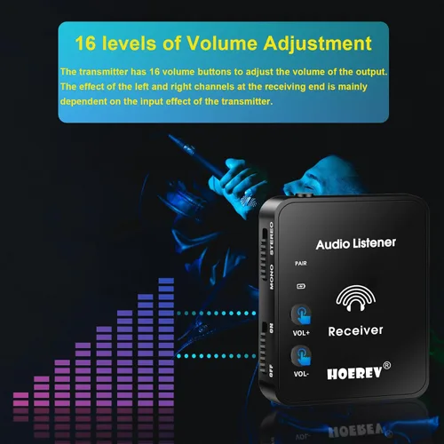Miniatura 5 de Hoerev Sistema de monitor inalámbrico en el oído, equipo de estudio, sistema profesional transmisor de guitarra con batería recargable para estudio