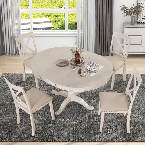 Miniatura 3 de VilroCaz Juego de mesa de comedor moderna para 4, mesa redonda expandible de 42 pulgadas con 4 sillas tapizadas, juego de cocina de 5 piezas