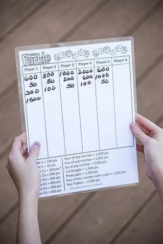 Miniatura 6 de YARD FARKLE SCORE CARDS with Rules on the back- Laminated Farkle Score Card, Reusable Score Card, Size- 8.5" x 11" (ONE Farkle Score Card)