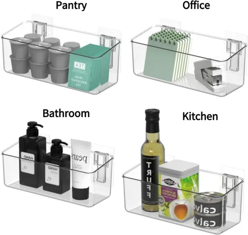 Miniatura 2 de Organizador de almacenamiento adhesivo para montar en la pared, paquete de 2 unidades para almacenamiento de juguetes de baño, cocina, baño y Clear