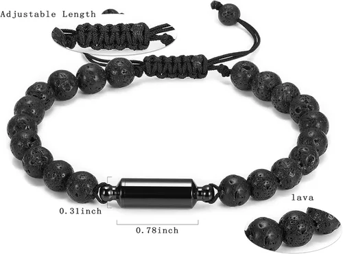 Miniatura 2 de Oinsi Pulseras casuales de piedra de lava para hombre con cuentas de cremación para cenizas tubo hueco joyería conmemorativa longitud ajustable