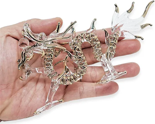 Miniatura 22 de Figura de cristal de dragón asiático chino azul verde oscuro de 2 pulgadas, estatua soplada a mano, decoración de mesa, única coleccionable