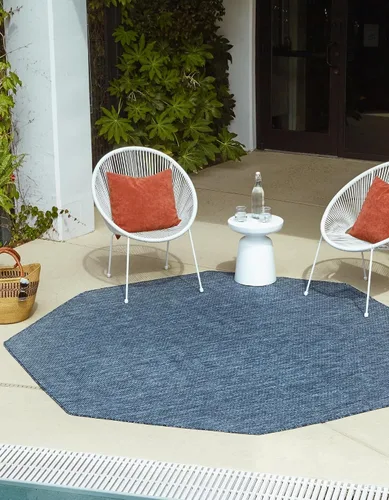 Miniatura 85 de Unique Loom Collection Alfombra de Área Plana Casual de Transición Sólida Jaspeada para Interiores/Exteriores (Pasillo 2' x 6' 1", Azul/Azul Marino)