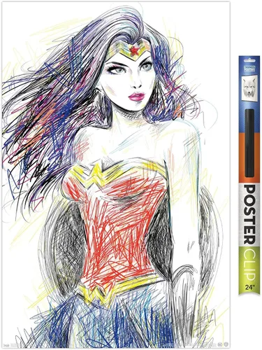 Miniatura 18 de Trends International DC Comics - Wonder Woman - Póster de pared de boceto, 14.725 x 22.375 pulgadas, versión enmarcada de madera de granero