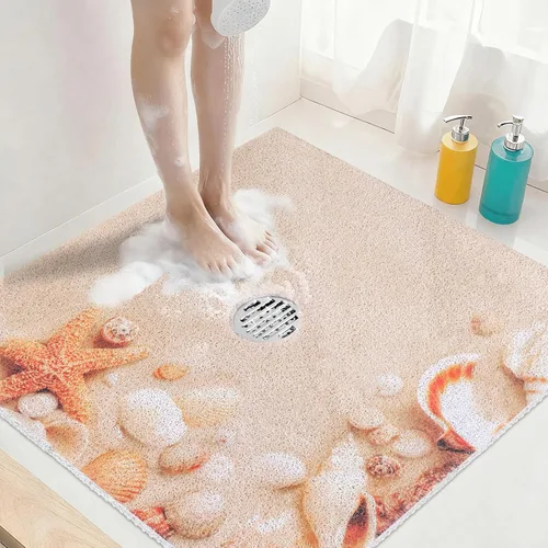 Miniatura 11 de Tapete de ducha cuadrado antideslizante: 24 x 24 pulgadas, extra grande, con orificio de drenaje en el medio, tapetes de ducha antideslizantes