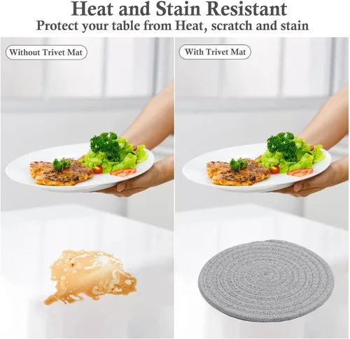 Miniatura 5 de Billbotk Salvamanteles de 7 pulgadas para platos, ollas y sartenes, 4 almohadillas calientes resistentes al calor, soportes para ollas para cocina