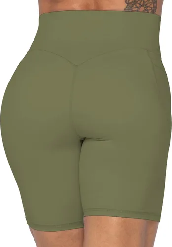 Miniatura 4 de Sunzel Pantalones cortos de ciclismo sin costuras frontales para mujer con bolsillos, pantalones cortos de yoga, entrenamiento, gimnasio, ciclismo
