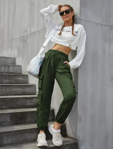 Miniatura 4 de Pantalones cargo de secado rápido, ligeros, tácticos, con 6 bolsillos, para mujer, cintura elástica y resistente al agua