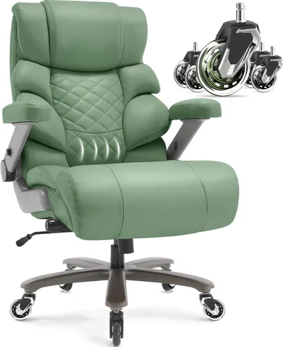 Miniatura 16 de VUZI Silla de oficina grande y alta de 700 libras - Silla grande para computadora con soporte lumbar ajustable, brazos plegables 3D, ruedas