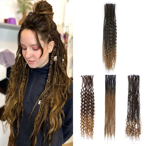 Miniatura 57 de 15 extensiones de rastas de doble extremo, 24 pulgadas, extensiones de rastas falsas de 0.6 pulgadas, color marrón degradado, extensiones de rastas