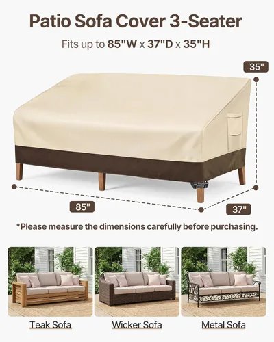 Miniatura 2 de Vailge Funda para Sofá de Patio de Servicio Pesado, 100% Impermeable Funda para Sofá de Exterior de 3 Plazas, Fundas para Muebles de Jardín y Patio