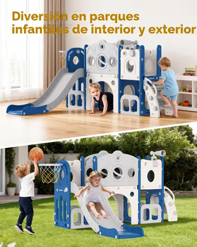 Miniatura 2 de Juego de tobogán Babytronic para niños pequeños, 8 en 1, tobogán para interiores y exteriores para niños de 1 a 3 años, juego para niños pequeños