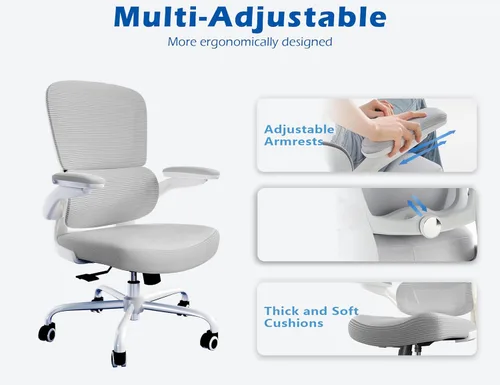 Miniatura 5 de TRALT Silla ergonómica de oficina, silla de escritorio con soporte lumbar ajustable, silla de computadora cómoda de malla con reposabrazos Gris