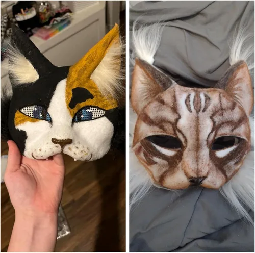 Miniatura 5 de 10 máscaras de gato, máscaras therianas blancas para bailes de máscaras, Halloween, cosplay para niños y fiestas de disfraces