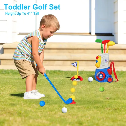Miniatura 2 de Juego de golf para niños y niñas de 1, 2, 3, 4, 5 años, con 4 palos de golf de plástico, 10 pelotas, para interiores y exteriores, juego de palos