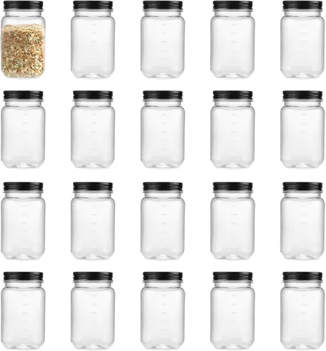 Miniatura 8 de Tarros Mason de plástico transparente de 16 onzas con tapa de rosca, tarros vacíos reutilizables para almacenamiento de alimentos, recipientes