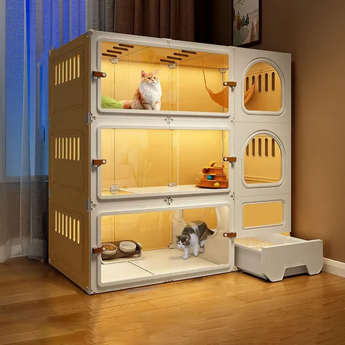 Miniatura 10 de Jaulas grandes para gatos de 2/3/4 niveles para interiores, jaula para gatos con caja de arena, villa para gatos, jaula para gatos