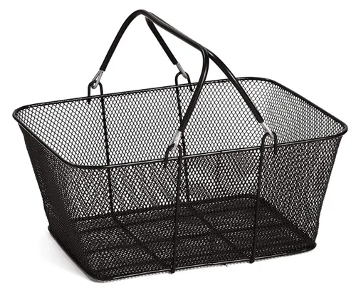 Miniatura 2 de SSWBasics Cestas de compras de metal negro con soporte y letrero – Juego de 12 – Dimensiones de la cesta 17 pulgadas de ancho x 12 pulgadas
