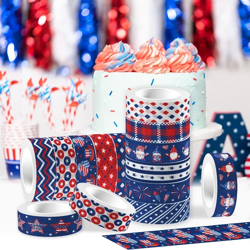 Miniatura 3 de Adirasenotek Washi Tape - Juego de 12 rollos de cinta Washi cinta de embalaje patriótica de la bandera estadounidense, cinta adhesiva de papel
