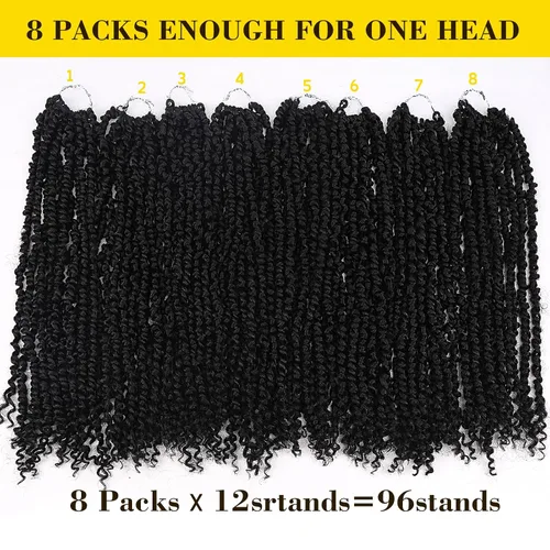Miniatura 3 de Cabello de estilo Passion Twist – Cabello de ganchillo de 24 pulgadas para mujer, 8 paquetes de cabello rizado pretrenzado de ganchillo Passion 1b