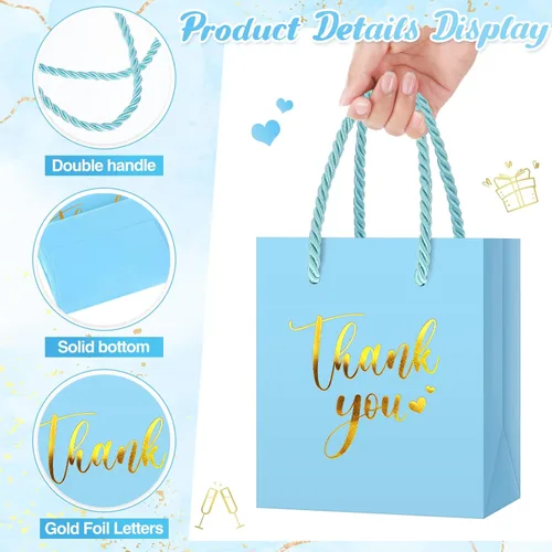 Miniatura 4 de Honoson 30 mini bolsas de regalo con asa de 4 x 2.75 x 4.5 pulgadas, pequeña bolsa de agradecimiento para boda, baby shower, cumpleaños, graduación