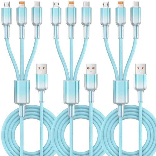 Miniatura 23 de Cable de carga múltiple (paquete de 2 cables de 4 pies) 3 en 1 para múltiples dispositivos, cable de carga universal trenzado de nailon para Negro