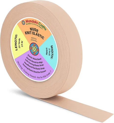 Miniatura 72 de Mandala Crafts Carrete de bandas elásticas anchas de 1/2 pulgada color beige para cinturas de pantalones, costura y manualidades DIY, 88 yardas