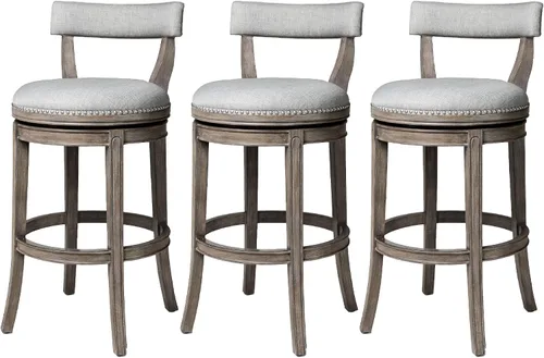 Miniatura 12 de Maven Lane Alexander - Juego de 2 taburetes de bar de 31 pulgadas, taburetes giratorios con reposapiés, tapicería de madera maciza gris y tela gris