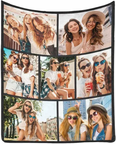 Miniatura 22 de Manta de Fotos Personalizada para Amigos BFF Navidad, Manta de Cama Personalizada con Collage de 9 Fotos para Mamá Papá Fotos Familiares Multi 02
