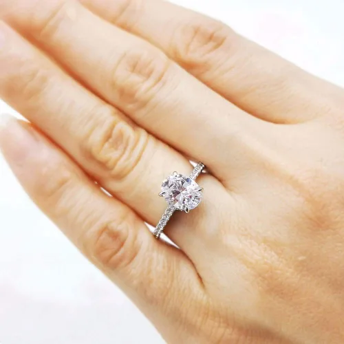 Miniatura 6 de Bo.Dream Anillo de compromiso de circonita cúbica de corte ovalado de 1,5 ct2 quilates, plata esterlina chapada en rodio